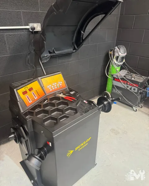 The wheel balancer used to balance a wheel after a new tyre is fitted